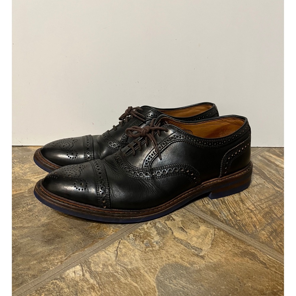 Allen Edmonds Strandmok Oxford Mens 9.5 Black Brogue Cap Toe Dress Shoe